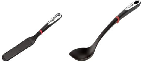 Tefal K2060914 Ingenio Spatule à Crêpes, Silicone, 38.1 x 9.2 x 7.2 cm & K2060514 Ingenio cuillère, Acier, Taille unique
