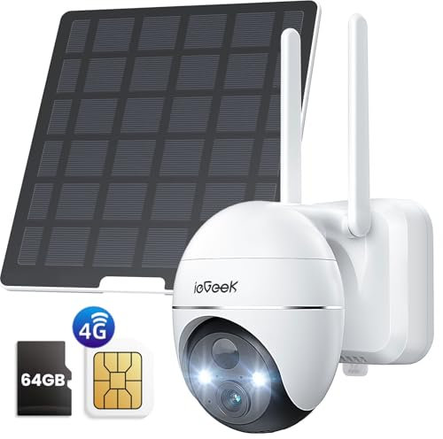 ieGeek 4G LTE Überwachungskamera mit SIM Karte & 64GB Speicherkarte,355°/120° PTZ Kabellos Überwachungskamera, 10000mAh Batterie, PIR Erkennung, 2-Wege-Audio, IP66