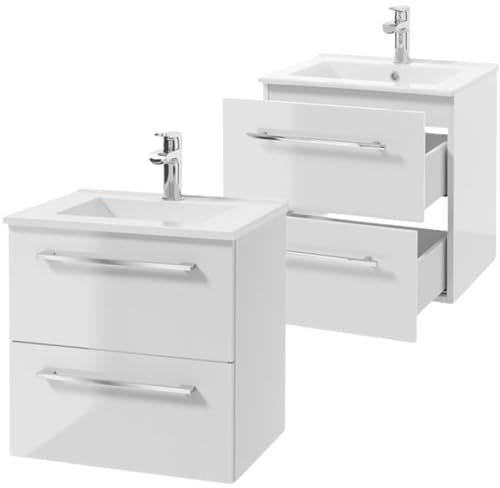 Deftrans Domodomo - Mueble de baño con lavabo, 50 x 50 x 45,6 cm, armario de cerámica para lavabo de baño, color blanco
