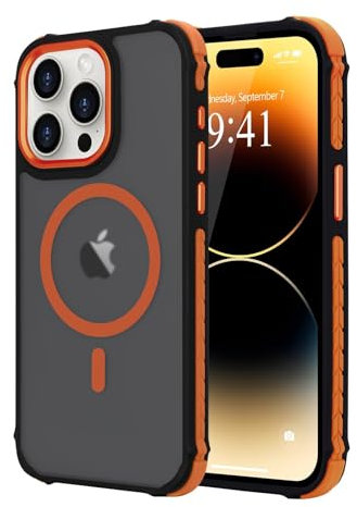 LLZ.COQUE Magnetic Case for iPhone 14 Pro, Compatible with Magsafe Translucent Matte Anti-Slip Phone Case, Military Grade Protection Rugged Shockproof Durable Cover for iPhone 14 Pro, Orange