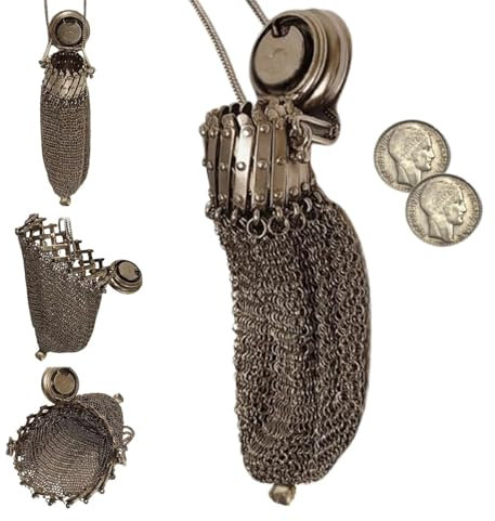 1 Stück Retro-Münztasche Aus Silber, Handgefertigt Englische Geldbörse Aus Den 1920er Jahren, Antike Mittelalterliche Sammler-Münztasche, Vintage-Münzhalter Aus Mesh