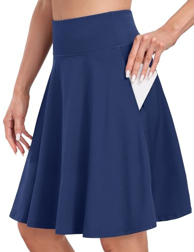 Desol 50cm Tennisrock Damen mit Hose Knielang, Hohe Taille Hosenrock Damen mit 4 Taschen, Golfrock mit Shorts, Skort Damen mit Verstellbares Zugband, Sportrock für Tennis, Golf, Laufen