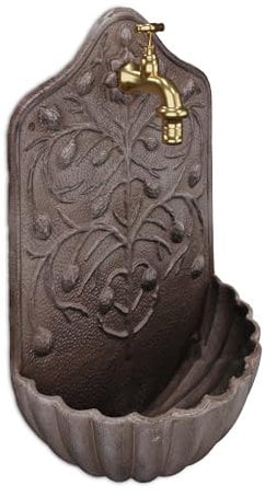 Relaxdays Fontaine extérieure de Jardin, Robinet, Fonte de Fer, Design Antique, H x L x P : 40 x 24 x 15 cm, Marron
