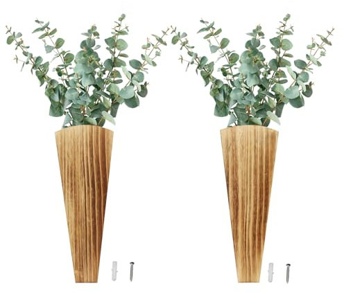 Suerhatcon 2 Pièces Vase Mural en Bois Intérieur Plantes Mur Vase Decoration pour Fleur Séchée