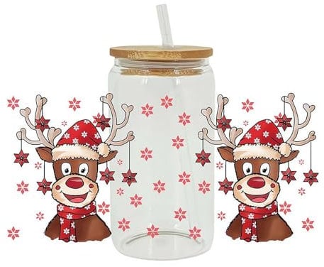 WSRRDRECVHi Christmas UV DTF Cup Wrap Transfer Stickers for Glass,Cute Santa Claus Cup Wraps Sticker for 16oz Cups,Christmas Decals Waterproof Rub on Transfers for DIY Crafts