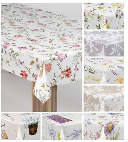 laro Wachstuch-Tischdecke Wachstischdecke Gartentischdecke, Muster:Blumen Ranken Bunt, Größe:140x300