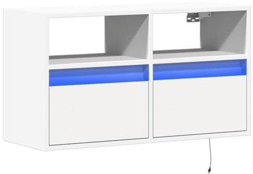 vidaXL Mueble de TV de Pared con Luces LED Blanco 80x31x45 cm, Mueble de TV suspendido, Mueble de TV montado en la Pared, Soporte de TV Flotante