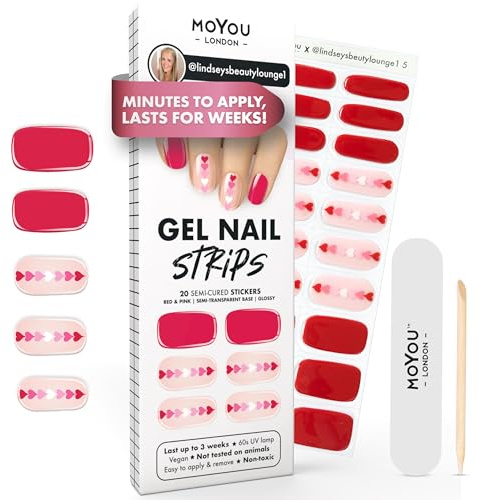 MOYOU LONDON Semi Cured Gel Nail Strips - 20 Pcs. Waterproof Gel Nail Wraps, Cures in Sunlight or UV/LED Lamp, Lasts Up to 2+ Weeks, Stretchable, Easy to Apply & Remove, Vegan & Cruelty-Free