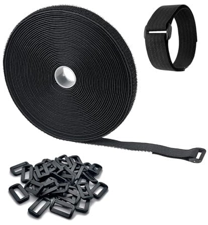 Outtshop 8M Adjustable Cable Straps with 40 Buckles, Black Reusable Cable Ties Heavy Duty,Hook and Loop Tape, Ideal for Home,Office,Garden, Cable Management, and More