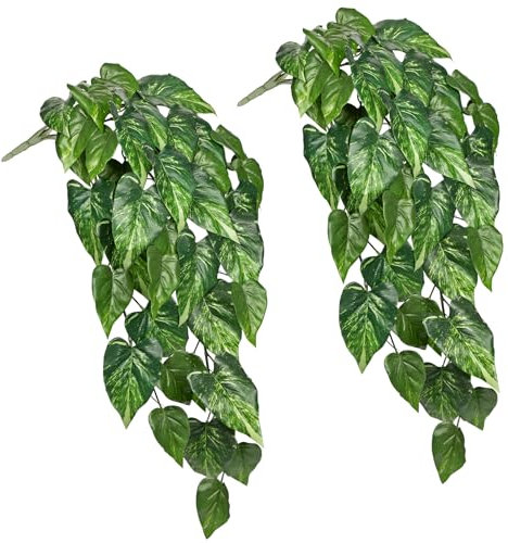 Briful Künstliche Hängepflanzen Set – 2er Pack Kunstpflanzen Hängend mit Epipremnum Aureum Golden Pothos– Grüne Deko für Wohnzimmer, Bad, Balkon – Rankenpflanzen