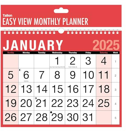 2025 Red Spiral Bound Easy View Monthly Planner Wall Hanging 1 Month Per Page Calendar