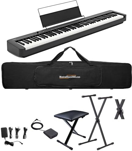 MusicalStore2005 Set Scolastico per Casio CDP-S110 Nero Piano Digitale 88 Tasti Pesati - Completo di Borsa Imbottita a Tracolla MusicalStore2005, Stand a X, Panchetta Regolabile, Alimentatore e Pedale