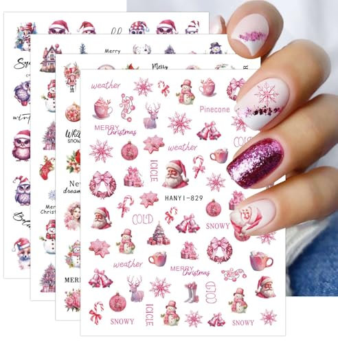 JMEOWIO 10 Sheets Christmas Nail Art Stickers Decals Self-Adhesive Snowflake Winter Cute Holiday Nail Supplies Nail Art Design Decoration Accessories