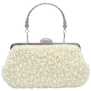 CORIOS Damen Perlen Clutch Tasche Luxus Abendtasche Hochzeit Brautbörse Elegante Handtasche Kette Schultertasche Portemonnaie Tasche Retro Umhängetasche für Geldbörse Abendparty Beige