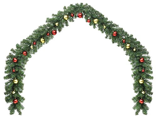 Homgoday Weihnachtsgirlande Geschmückt mit Kugeln und LED-Lichtern Girlande Weihnachten, Girlande mit Beleuchtung Weihnachtsdeko für Hausgarten Urlaub Party Treppen Kamine 10 m