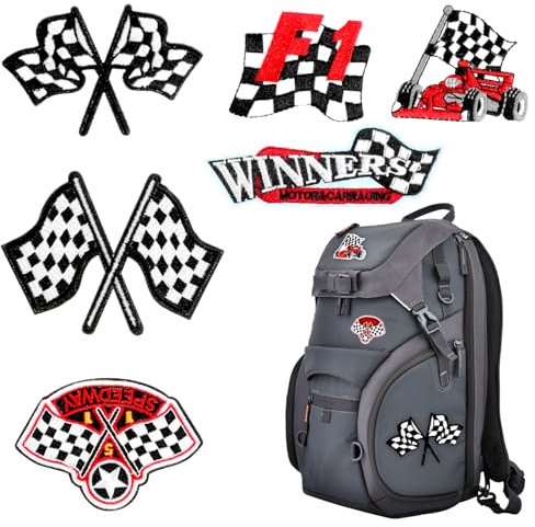 LLOUSSAK 6Pcs F1 Cars Iron On Patches, Lightning Patches, Racing Patch Embroidered Iron On Patch for Jackets, Jeans, Hats, Bags, DIY Craft Projects