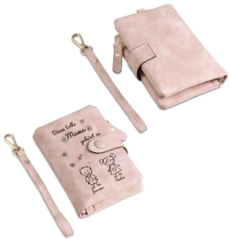 Geldbörse Damen Leder Personalisierte Geschenke - Portmonee Damen mit Namen Geldbörse für Frauen Damen-Geldbörsen Geschenke für Mama Oma (Geschenke für Mama: Pink-2 Namen)