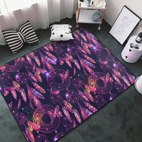Traumfänger-Teppich für Wohnzimmer, Schlafzimmer, waschbar, weich, 7,6 x 12,7 cm, rutschfest, für den Innenbereich, Schlafzimmerdekoration, ästhetisch, 152,4 x 99,1 cm, Violett