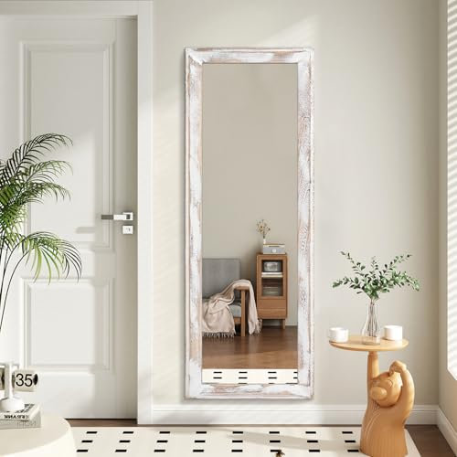 AAZZKANG Türspiegel, Ganzkörperspiegel, Wandspiegel mit Holzrahmen, 120 x 40 cm, rustikaler großer Hängespiegel für Schlafzimmer, Wohnzimmer, Badezimmer, rechteckig, Weiß