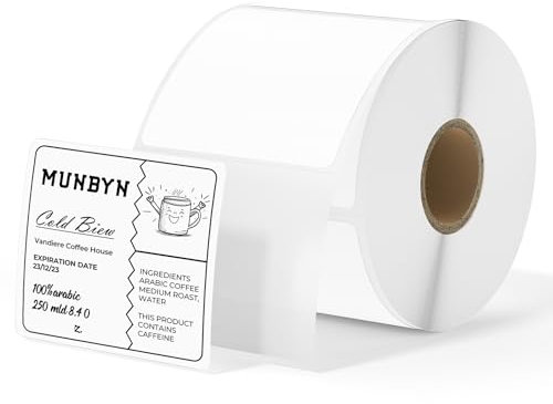 MUNBYN 50x50mm Thermodirekt-Etiketten,Weiß Selbstklebend Adressaufkleber, BPA&BPS Freies Quadratisches Etiketten für Thermo-Etikettendrucker-1 Rolle,750 Etiketten