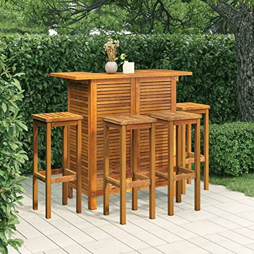 5-teiliges Bar-Set für den Außenbereich mit Esszimmerstühlen, massives Akazienholz, Terrassenmöbel, Gartentisch und Barhocker, Outdoor-Essgruppe
