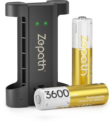 Zepath 2 x AA Wiederaufladbare Lithium Akkus mit Ladegerät, 3600mWh Hohe Kapazität 1,5 V AA Batterien, Langlebige Wiederaufladbare AA Li-ionen Batterie