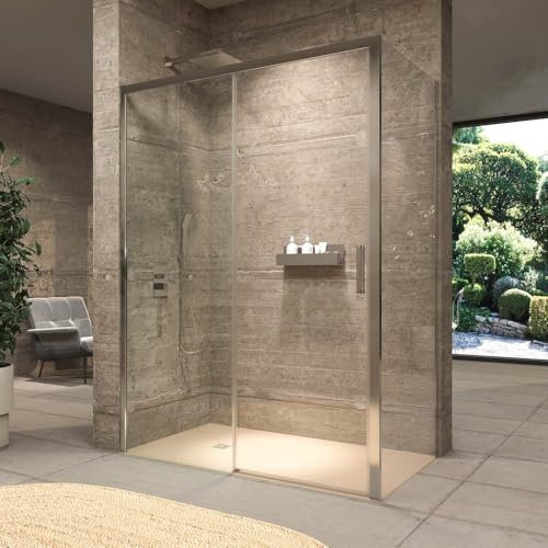 VAROBATH | Mampara de Ducha SLIM Rectangular 2 Fijos + 1 Puertas - Vidrio Templado de Seguridad 6mm con Tratamiento Antical (Perfilería Cromado, 87.5-89.5 x 137-141)