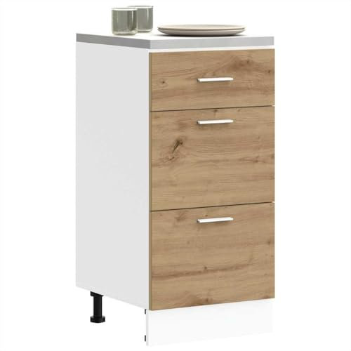 WIFESE Schubladenschrank Küchenunterschrank Küche Organizer Geräumiger Küchenschrank mit Viel Stauraum Aufbewahrungsschrank Artisan-Eiche 40x46x81,5 cm Holzwerkstoff