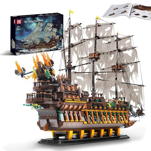 SHHFWU 13197 Flying Dutchman Piratenschiff Technik Klemmbausteine, Große Fliegenden Holländers Piratenschiff Modellbausatz, 4364 Teile Segelschiff Sammlerstück für Erwachsene