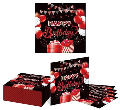 Kotkiddy 40 Rote und Schwarze Geburtstags Party Servietten, Dickes & Saugfähiges Papier, Rote Geburtstags Party Konfetti Sprinkles Happy Birthday Dekorationen
