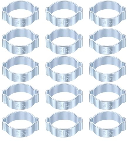 sourcing map Lot de 15 colliers de serrage à double oreille 18-21 mm en acier galvanisé pour tuyaux de carburant - Argent