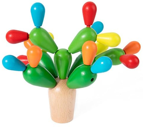 Montesori Lernspielzeug für Babys und Kleinkinder – Montesori Rainbow Kaktus, Regenbogenfarben-Kollektion | Regenbogen-Kaktus-Stapel aus Holz, Stapelspiel