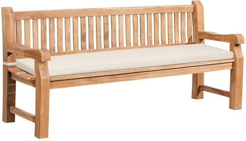 DELUKE Gartenbank Teakbank DABEL Holz Creme 200x61x93 cm | Holzbank 200 cm Mit Sitzkissen Gartenbank Sitzbank Mit Lehne Wetterfest Bank Garten Terrasse