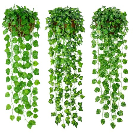 Zlokdraxy Planta Colgante Artificial 100cm 3Pzas Hiedra Balcón | 3 piezas 100cm hiedra realista, tela seda duradera, fácil mantenimiento, para balcón/jardín/salón.