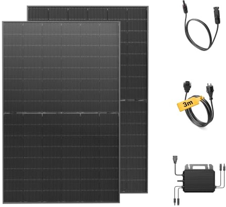 Solakon® 900W Balkonkraftwerk - Balkonkraftwerk 800W komplett Steckdose - neuester 800 Watt Wechselrichter - Solaranlage Komplettset - 450W bifaziale Solarmodule inkl. Zubehör - 3m Kabel