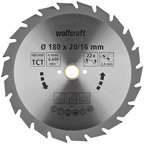 wolfcraft 6372000 | Handkreissägeblatt HM | Serie grün | 22 Zähne | ø180mm