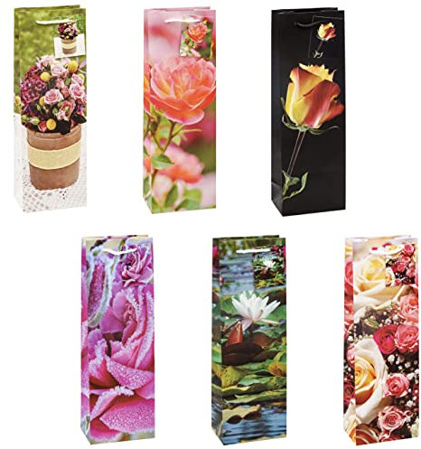 TSI Geschenktüten ROSEN für Wein- und Sektflaschen, 12er Packung, Größe: Flasche (HxBxT 36 x 12 x 8 cm), Art. Nr. 84285