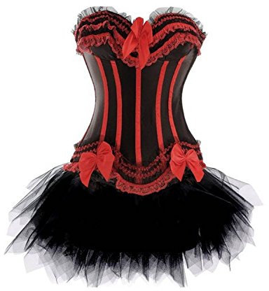 Korsage Satin + Tüllrock SCHWARZ/ROT (123), Mehrfarbig, 34/36