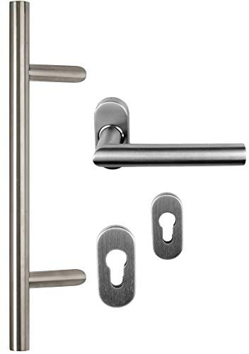 Edelstahl Haustür- Beschlag- Set 1020 Stoßgriff-Länge: 350mm