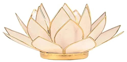 Find Something Different Lotus Teelichthalter Capiz-Muschel – Natur, Bambus, Mehrfarbig, 14 x 14 x 8 cm