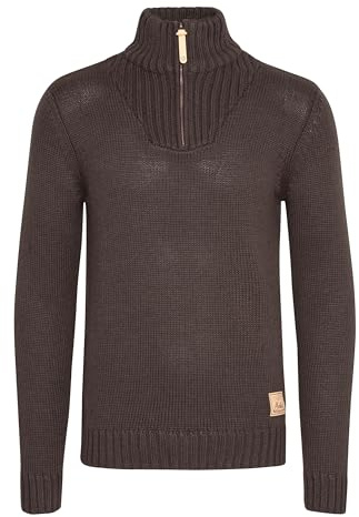 !Solid SDPetro Herren Strickpullover Troyer Grobstrick Pullover mit Troyerkragen Rippbündchen Label-Details Baumwollmischung Regular fit, Größe:M, Farbe:Coffee Bean Melange (8973)