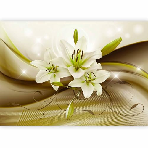 Papier peint murando panoramique nature 350x256 cm - Revêtement mural décoration chambre salon - Design moderne - Marron vert jaune - Lys lueur fleurs nature moderne plantes vert b-A-0250-a-d