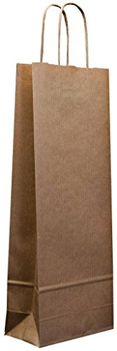 100x Twist handle White or Brown Kraft paper Wine Bags (Brown)