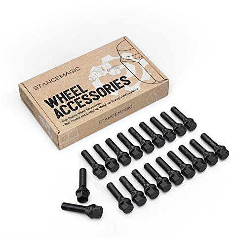 Lot de 20 boulons de roue étendus noirs 12 x 1,5 (longueur de la tige 39 mm, siège conique) Longueur non OEM – Compatible avec BMW 128i 135i 318i 320i 325i 328i 335i M3 525i 528i 530i 535i M5 Z3 Z4