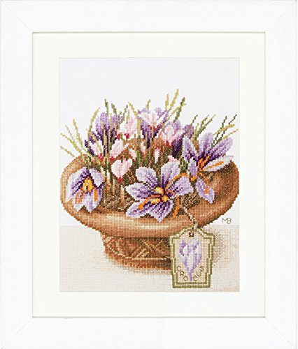 Lanarte Counted Cross Stitch Kit Crocus Flowers (Evenweave), Fabric, Assorted, 32 x 22.5 x 2 cm