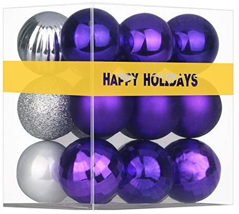 Lila & Silber 8,1 cm große Weihnachtskugeln – Weihnachtsbaumschmuck, Ornamente, bruchsicher, hängende Kugeln für Geburtstag, Halloween, Urlaub, Hochzeit, Dekorationen, Set mit 18 Stück