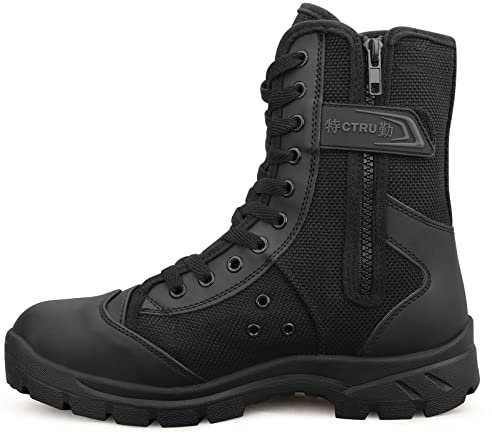 QUNLON Stivali Militari Uomo Scarponi Tattici Neri Anfibi Militari Leggeri da Combattimento con Cerniera Laterale Stivaletti Moto Uomo B-45EU