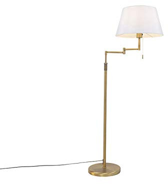 Qazqa - Modern Stehlampe Bronze mit weißem Schirm und verstellbarem Arm - Ladas Deluxe I Wohnzimmer I Schlafzimmer - Textil Rund - LED geeignet E27