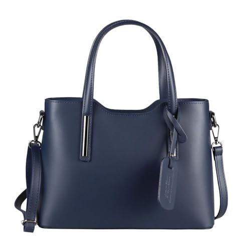 OBC Made IN Italy Damen Echt Leder Tasche Business Shopper Schultertasche Handtasche Ledertasche Umhängetasche Rindsleder Freizeittasche Blau