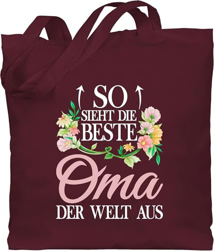 Baumwolltasche - Geschenk - So sieht die beste Oma der Welt aus - weiß - Unisize - Bordeauxrot - für geschenke grosseltern omi ist beutel enkelkinder omas grandma werdende stoffbeutel bestes